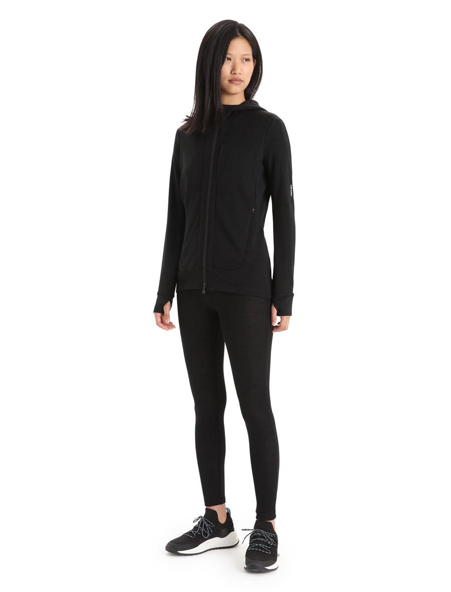 Black Women's Icebreaker Merino Quantum III Long Sleeve Zip Hoodie | USA 1678WNBY